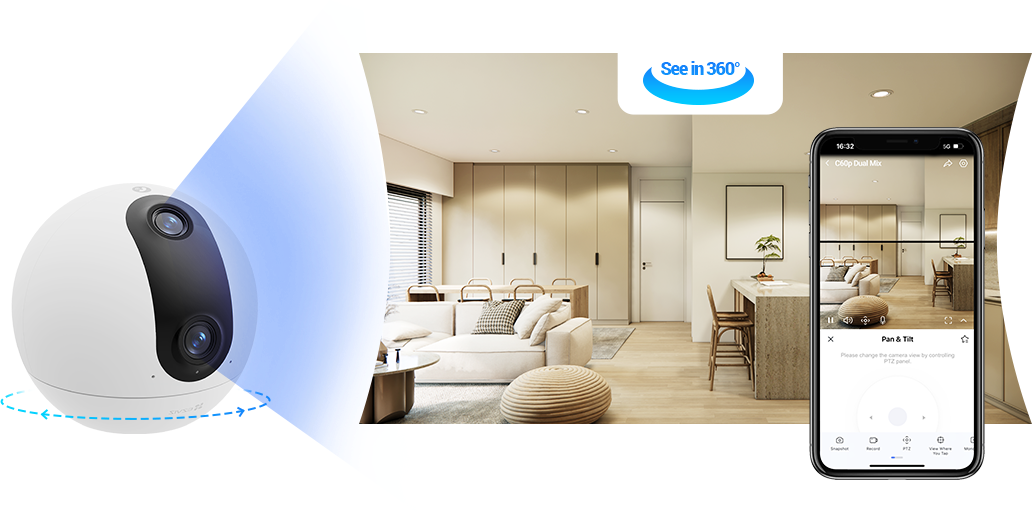 📹 Cámara seguridad doble lente 360° interior con audio