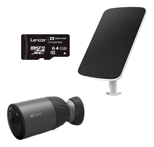 ☀️📶 Kit Cámara de Seguridad EZVIZ BC1C WiFi + Panel Solar + MicroSD 64GB